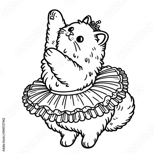 fluffy cat wearing a tutu ballet skirt sketch