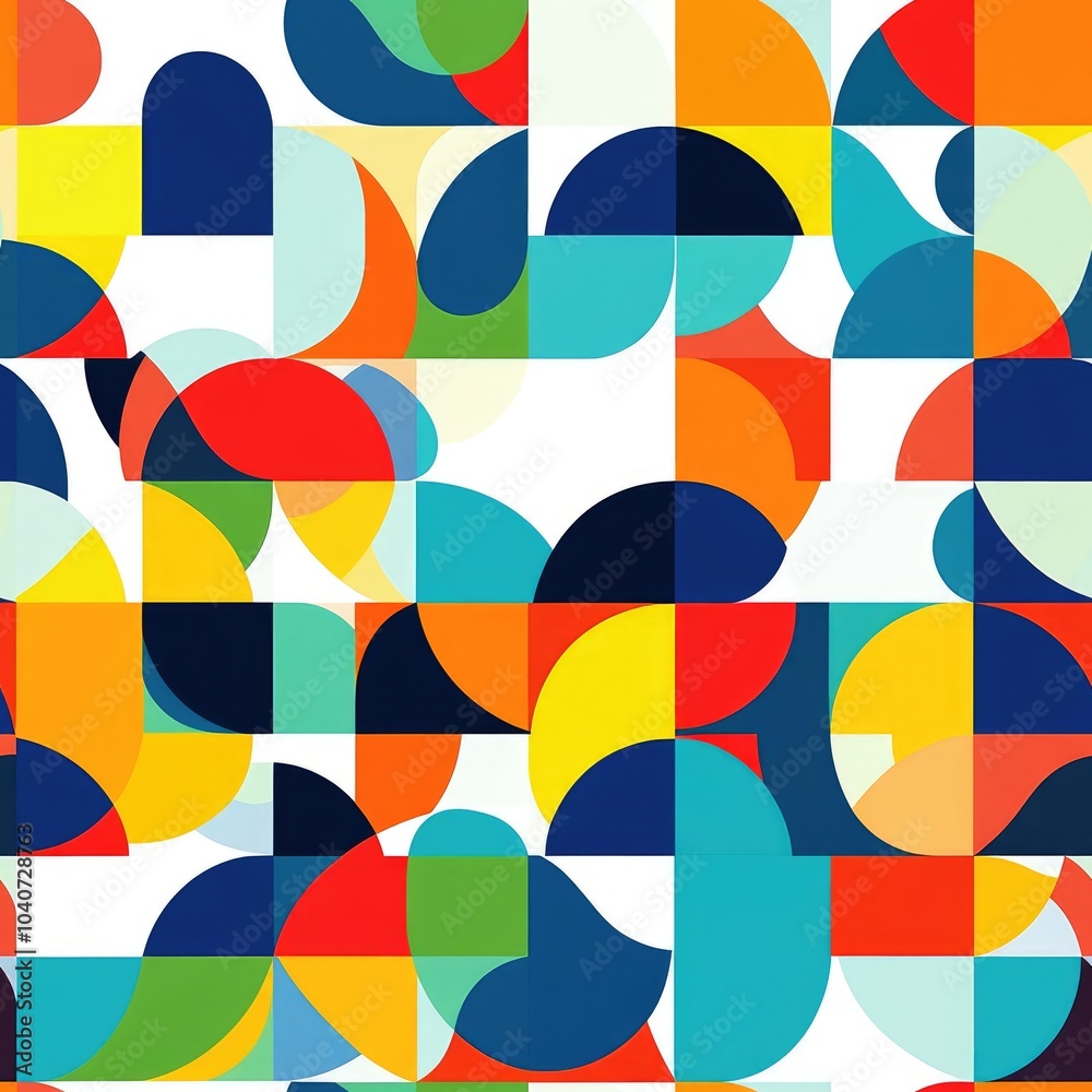 Abstract geometric pattern with bright, colorful circles and squares. Abstract geometric pattern with bright, colorful circles and squares.