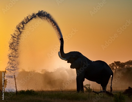 The elephant is spouting water through its trunk