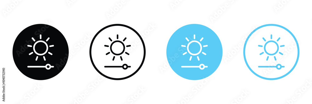 Set of light control icons. Bright slider, Brightness level, Contrast settings, symbol. Vector Illustration. Set of light control icons. Bright slider, Brightness level, Contrast settings, symbol. Vector Illustration.