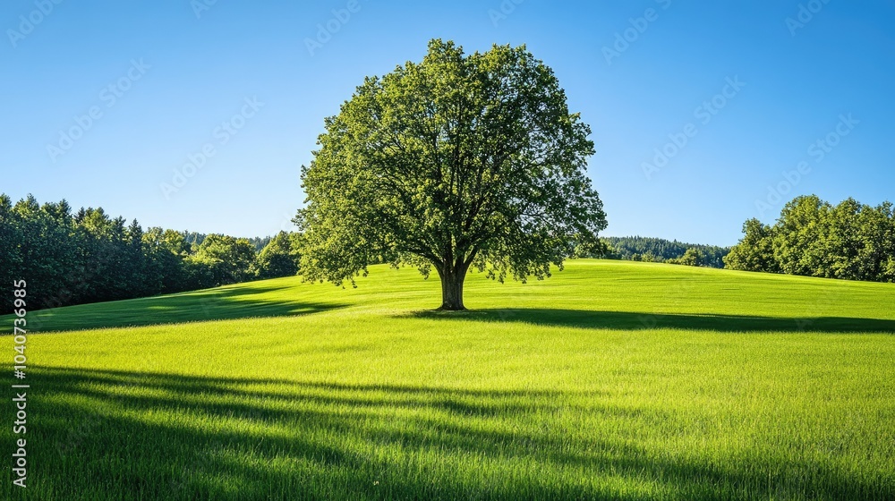 Lush green meadow under clear blue sky Lush green meadow under clear blue sky