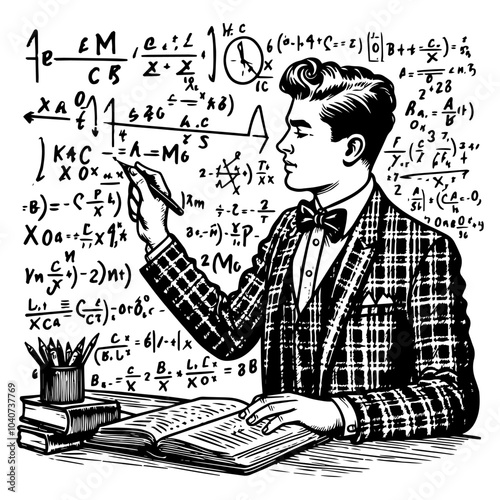 Student Solving Math Problems on a Blackboard. Generative ai.