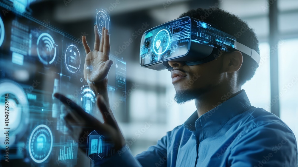 a man wearing Virtual reality headset a man wearing Virtual reality headset