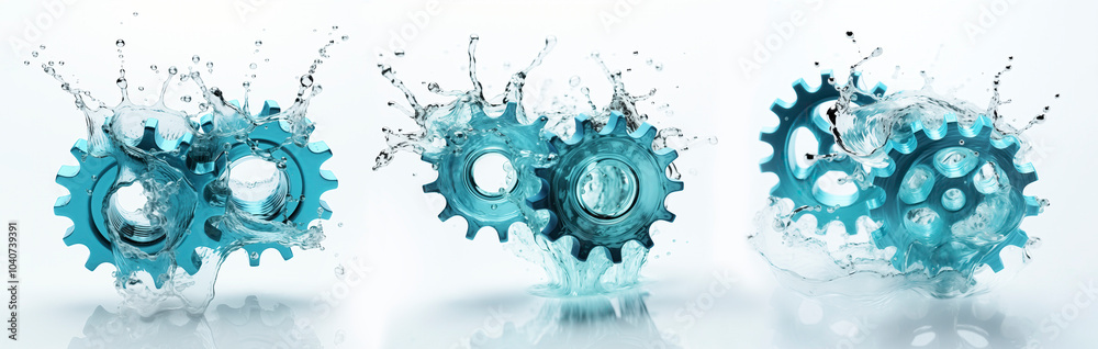 Water Gears Splashing on White Background. green technology concept ...