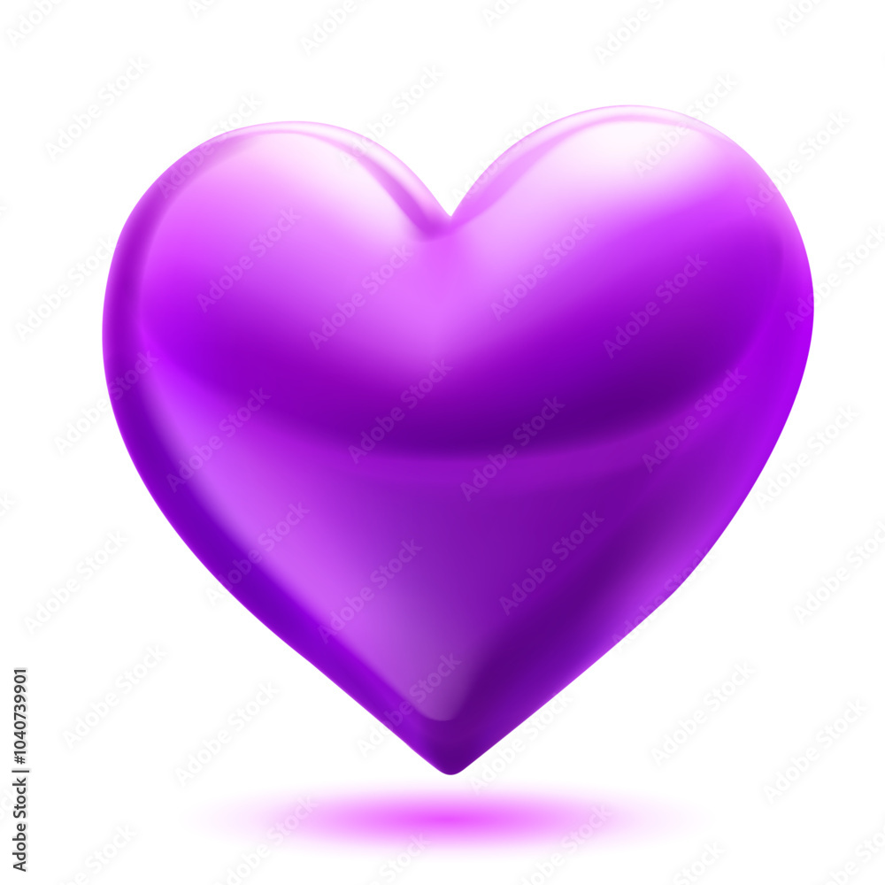 Large beautiful purple heart with glares and soft shadow, isolated on white background Large beautiful purple heart with glares and soft shadow, isolated on white background