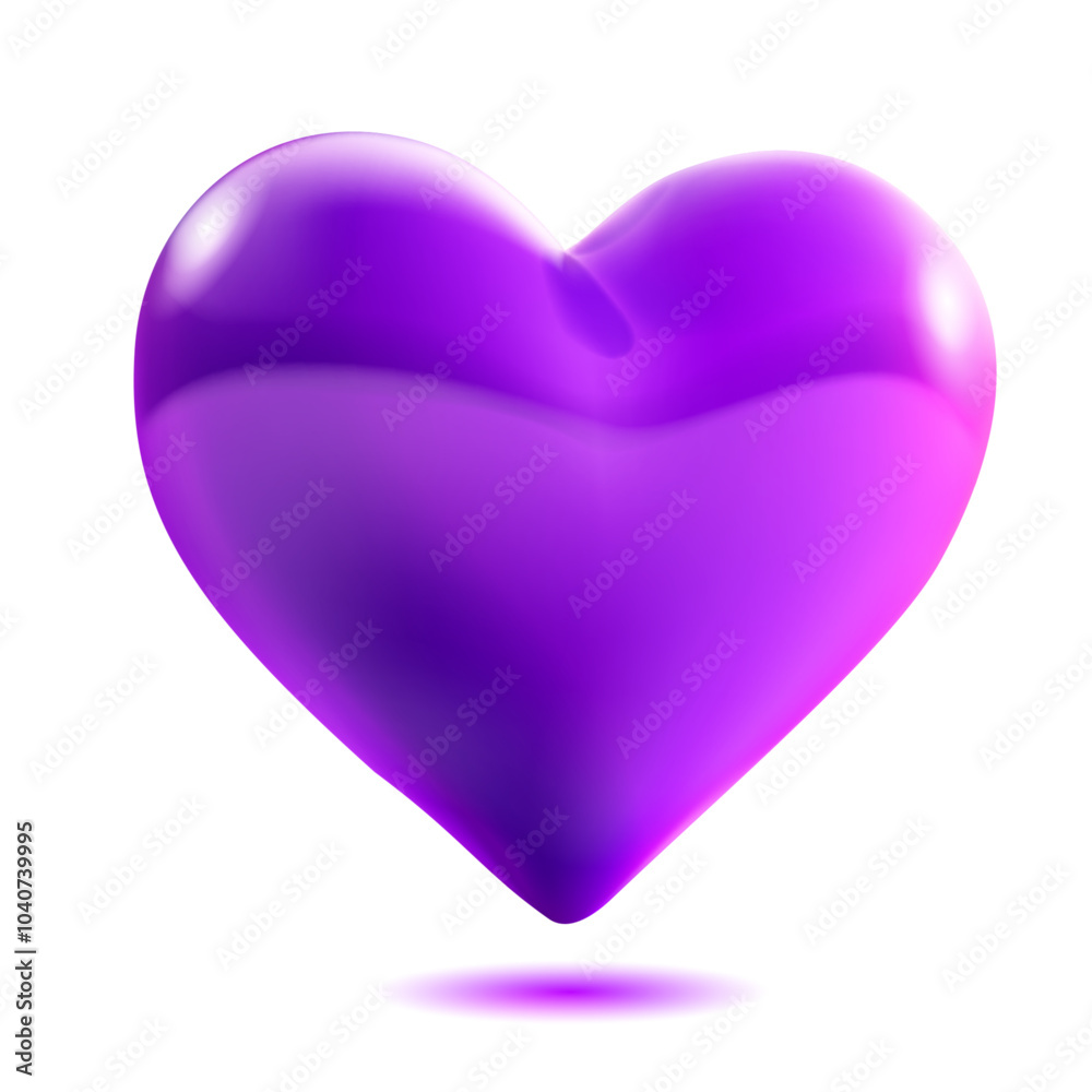 Large beautiful purple heart with glares and soft shadow, isolated on white background Large beautiful purple heart with glares and soft shadow, isolated on white background