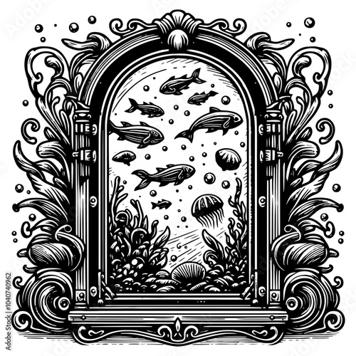 Underwater Scene with Fish and Diving Gear Illustration. Generative ai.