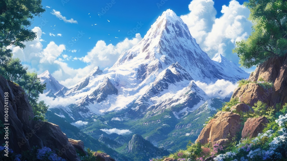 Fototapeta premium Majestic Mountain Landscape Beneath a Clear Blue Sky