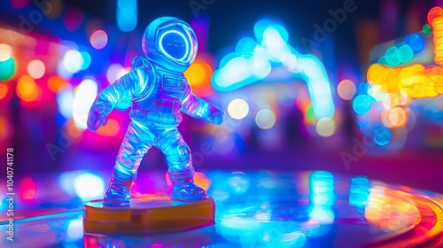 Extrovert Energetic A figure at a carnival, surrounded by bright lights and excitement, extroverted energy, neon tones, isolated on white background photo