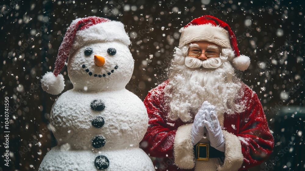 snowman and santa claus side by side with smiling face snowman and santa claus side by side with smiling face