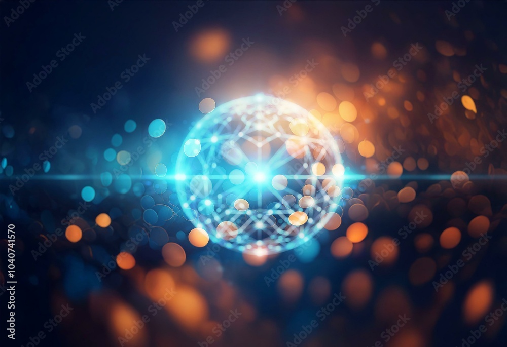A glowing blue orb with a complex web of interconnected lines and dots on a dark blue background. A glowing blue orb with a complex web of interconnected lines and dots on a dark blue background.