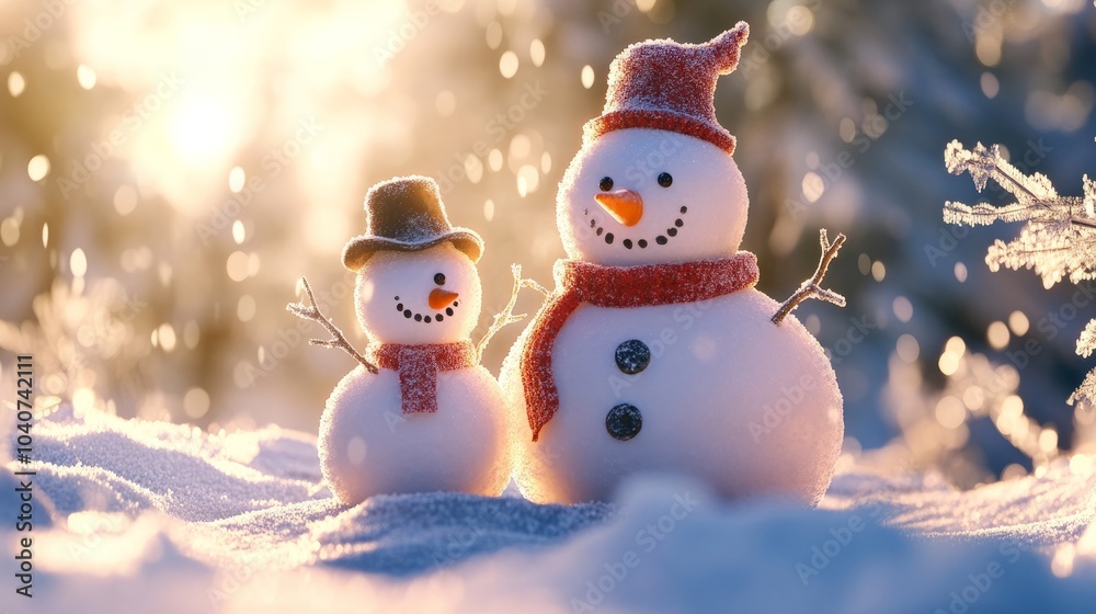 Obraz premium 3d happy snowman family in the forest