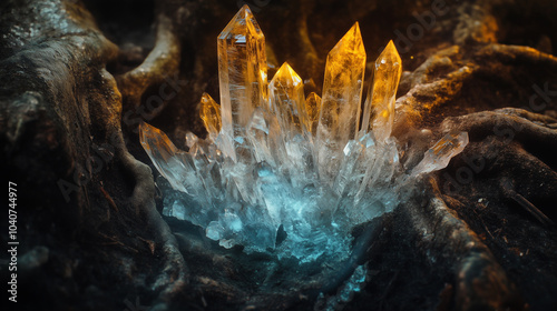 quartz crystal cluster, Generative AI