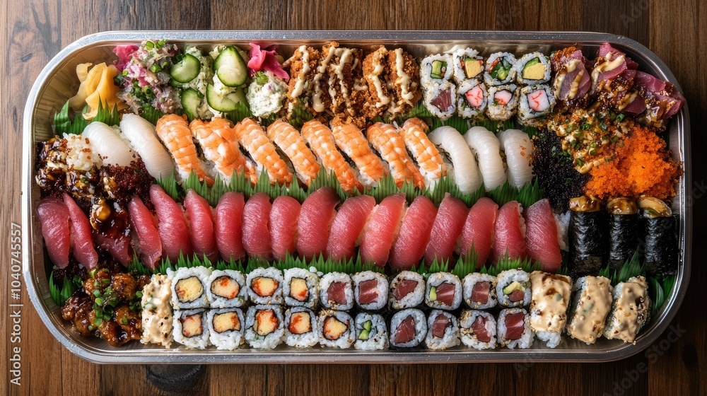 Colorful Sushi Platter with Variety of Dishes Colorful Sushi Platter with Variety of Dishes