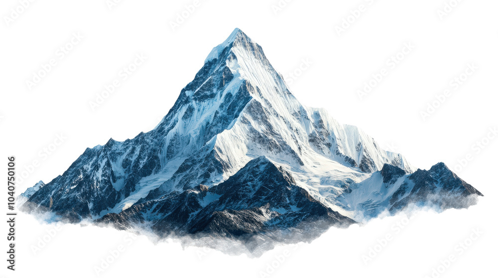 Fototapeta premium Majestic mountain peak on a white isolated background.