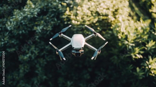 A futuristic AI-driven autonomous drone for high-resolution aerial photography, clean urban or rural setting with drones designed for capturing detailed aerial images for various applications