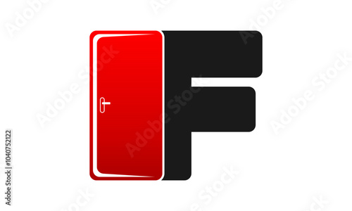 Letter F alphabet with open door illustration design vector