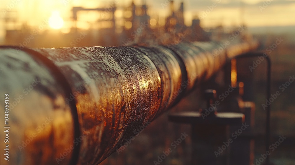 A close-up shot of a pipeline coated with a durable, rust-resistant industrial coating, with a blurred background of a refinery or factory, in a realistic and gritty style, similar to a stock footage A close-up shot of a pipeline coated with a durable, rust-resistant industrial coating, with a blurred background of a refinery or factory, in a realistic and gritty style, similar to a stock footage