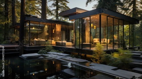 Modern Glass House in the Forest