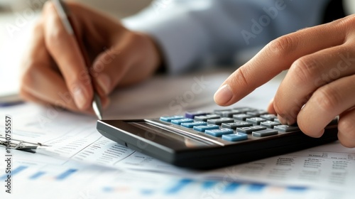 Close-up of Hand Using Calculator