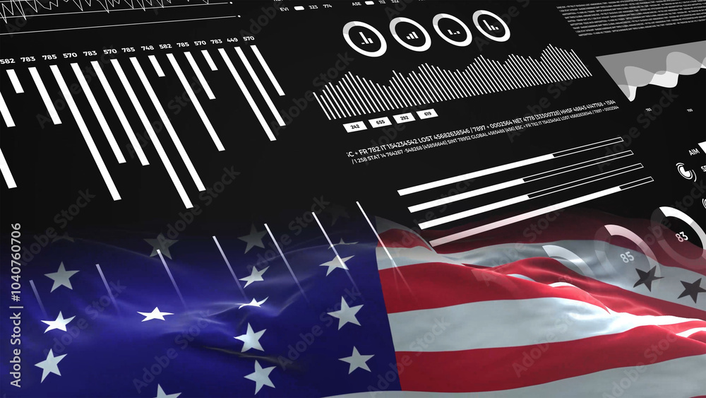 Bikini Atoll flag - Waving flag on report analytics data statement Bikini Atoll flag - Waving flag on report analytics data statement