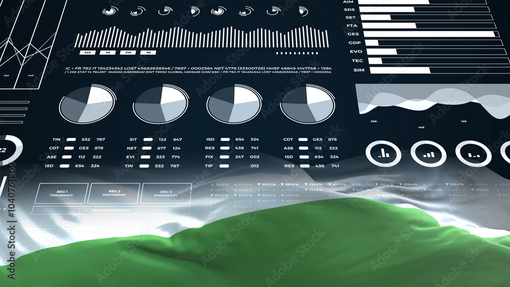 Bulgaria flag - Waving flag on report analytics data statement Bulgaria flag - Waving flag on report analytics data statement