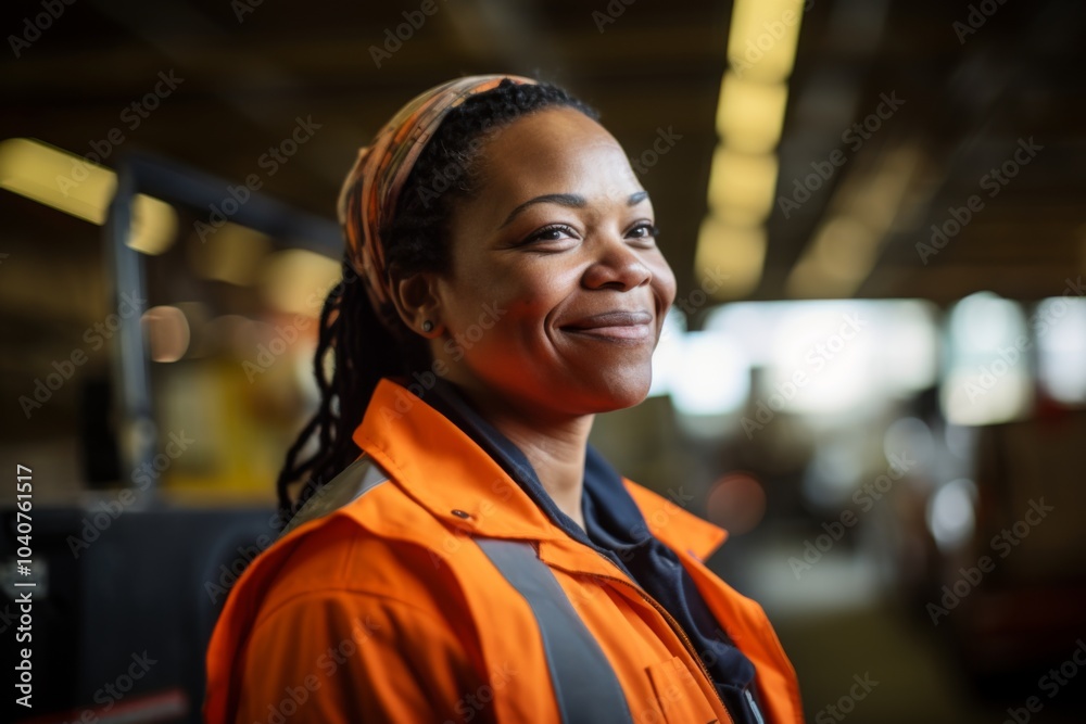 Fototapeta premium Portrait of a joyful middle aged female warehouse worker