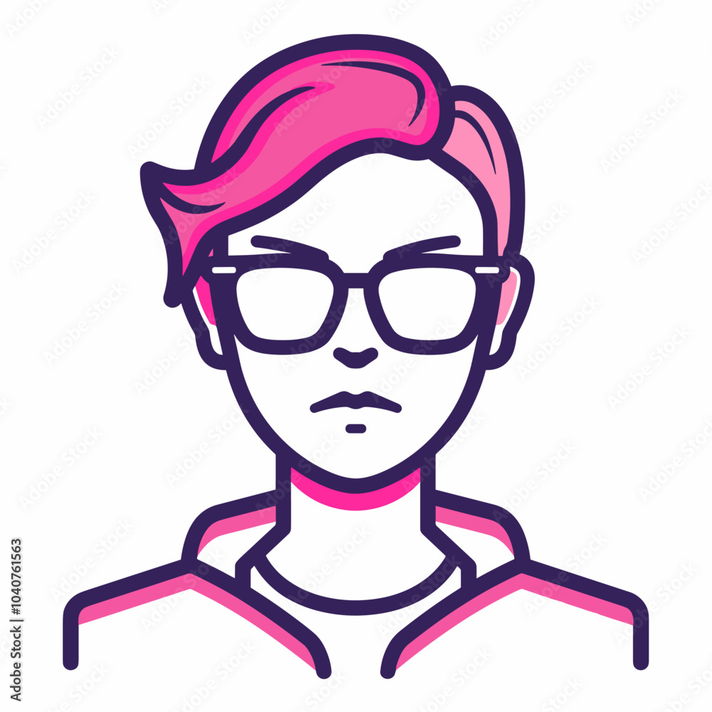 Portrait of a young man with pink hair and glasses. Vector illustration Portrait of a young man with pink hair and glasses. Vector illustration