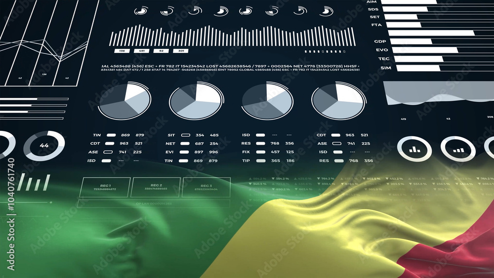Congo Republic of the flag - Waving flag on report analytics data statement Congo Republic of the flag - Waving flag on report analytics data statement