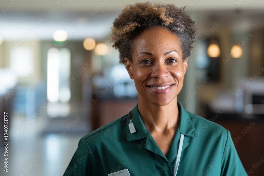 Smiling portrait of a middle aged female African American medical professional Smiling portrait of a middle aged female African American medical professional