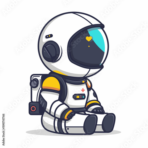 Astronaut sitting on the moon. Vector illustration. Cute cartoon character.