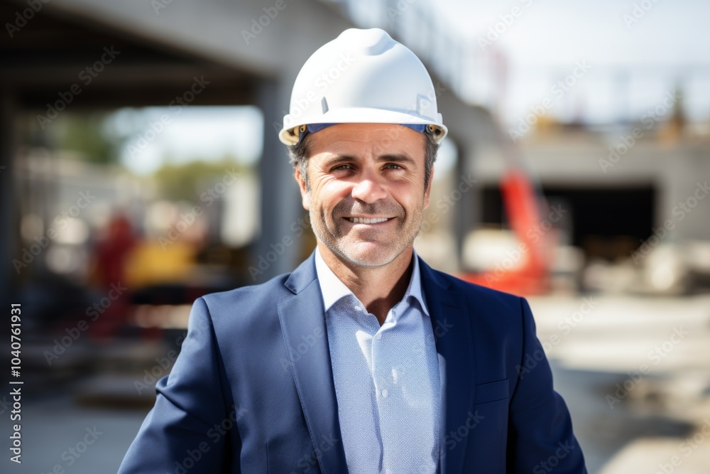 Smiling portrait of a middle aged businessman on construction site Smiling portrait of a middle aged businessman on construction site