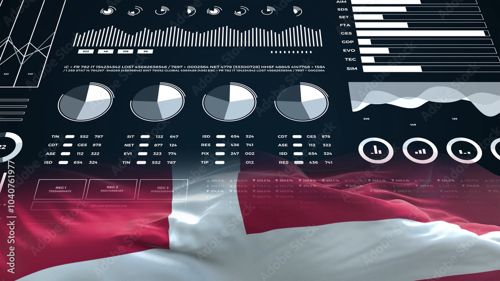 Denmark flag - Waving flag on report analytics data statement Denmark flag - Waving flag on report analytics data statement