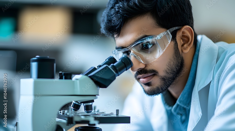 Close-up of a Scientist Examining a Sample Through a Microscope Close-up of a Scientist Examining a Sample Through a Microscope