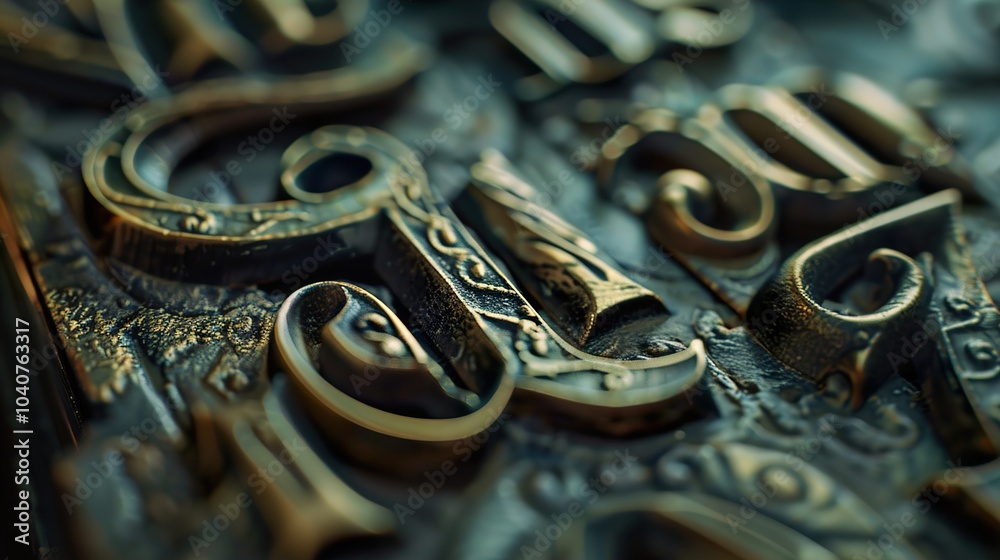 Close-up of Ornate Gold Letters: A Glimpse into History Close-up of Ornate Gold Letters: A Glimpse into History