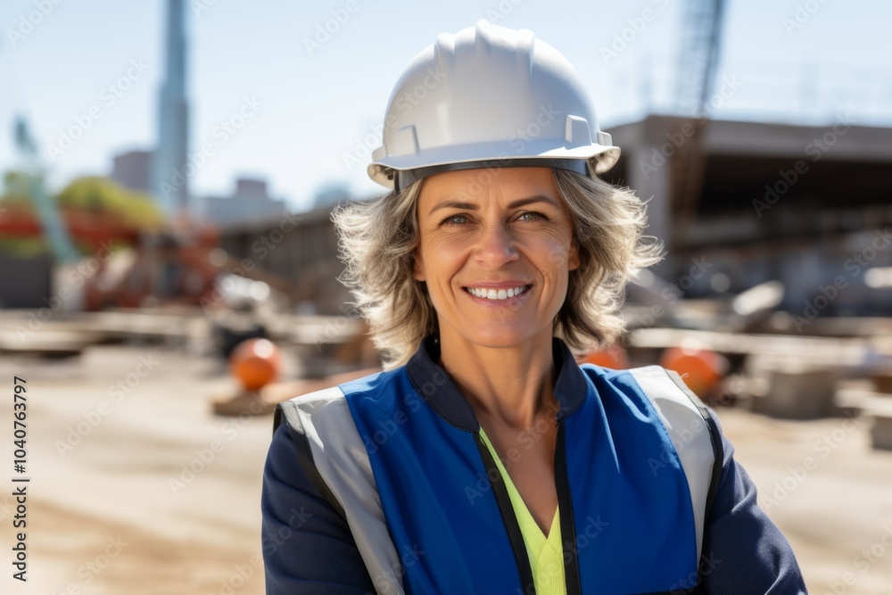 Smiling portrait of a middle aged businesswoman on construction site Smiling portrait of a middle aged businesswoman on construction site