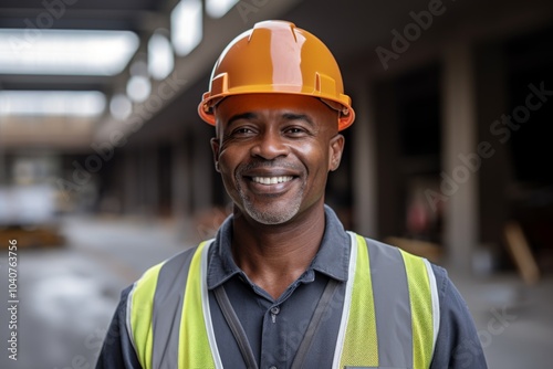 Smiling portrait of a middle aged businessman on construction site