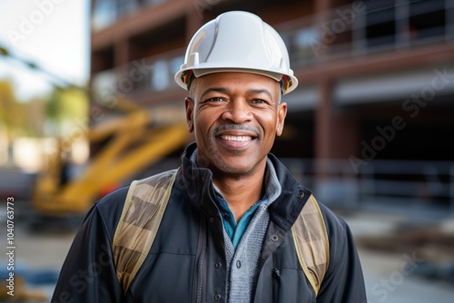 Smiling portrait of a middle aged businessman on construction site