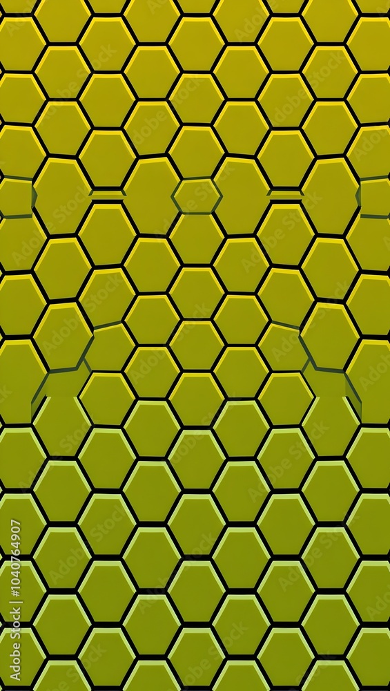 Geometric yellow honeycomb pattern design with black outlines for modern backgrounds or textures. Generative AI