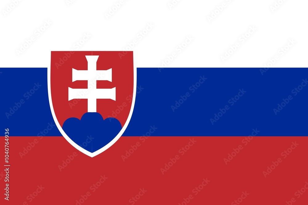 Fototapeta premium The Slovakian flag, a symbol of statehood, features three horizontal bands of white, blue, and red