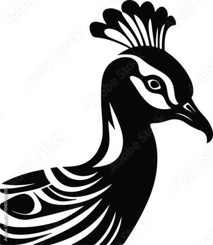 Black silhouette of peafowl head