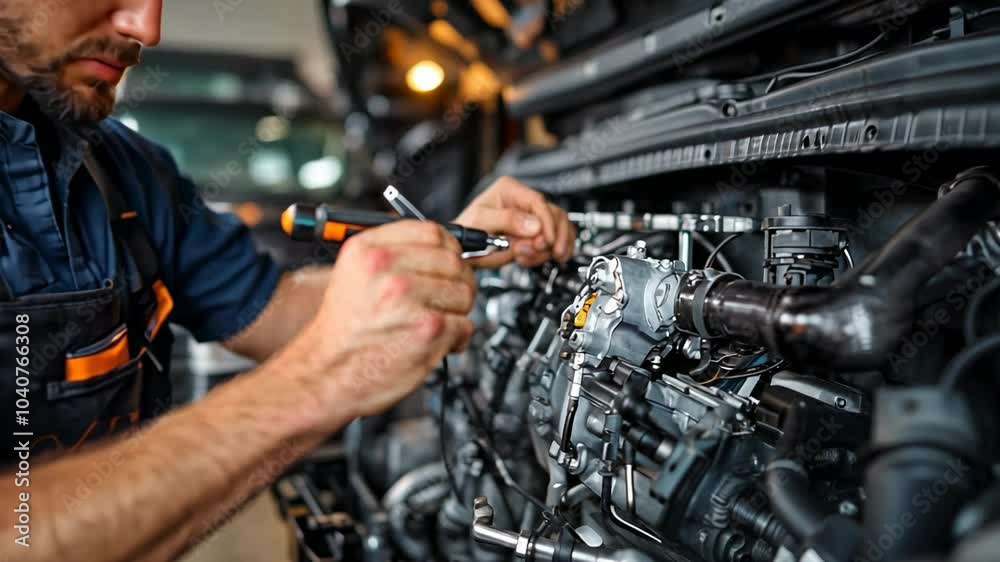 Mechanic working on a car engine. Mechanic working on a car engine.