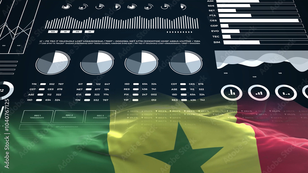 Senegal flag - Waving flag on report analytics data statement