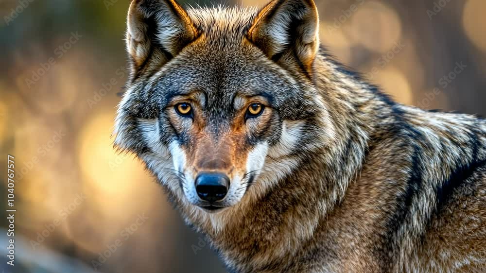 Close-up Portrait of a Wolf with Intense Gaze. Close-up Portrait of a Wolf with Intense Gaze.