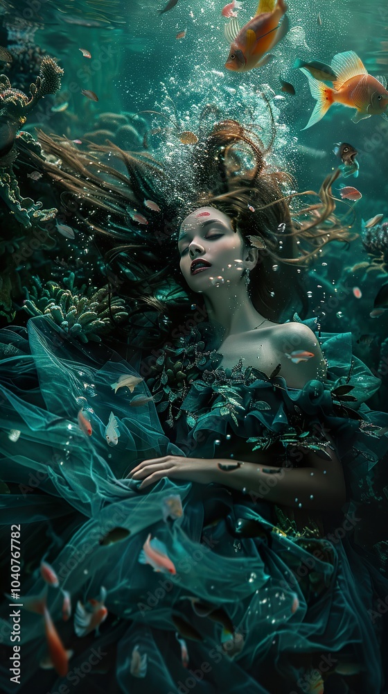 Enchanted Underwater Portrait: Woman in a Dreamlike World Enchanted Underwater Portrait: Woman in a Dreamlike World