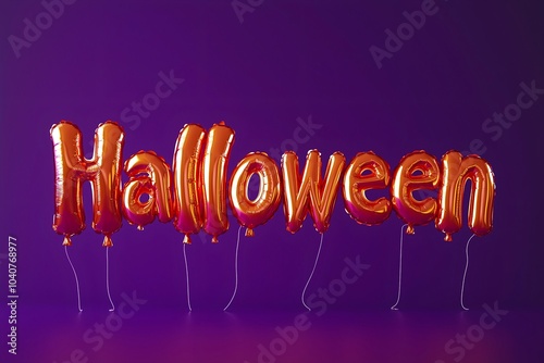 Halloween Balloons in Orange Foil Isolated on a Purple Background, Party Balloons, Event Balloons, Advertising Text, English Alphabet Letters, Seasonal, Halloween Decorations