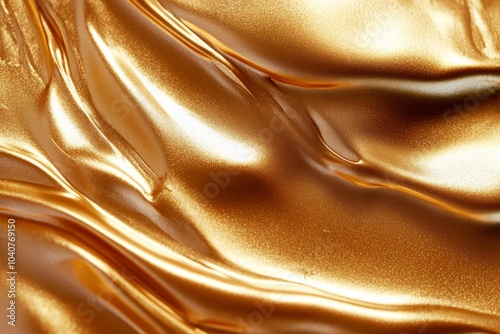 Close-up view of golden gel with shiny reflections resembling liquid metal for cosmetic advertising and beauty applications photo