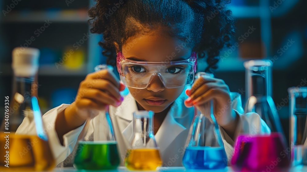 Young Scientist Girl Mixing Chemicals in a Lab Young Scientist Girl Mixing Chemicals in a Lab
