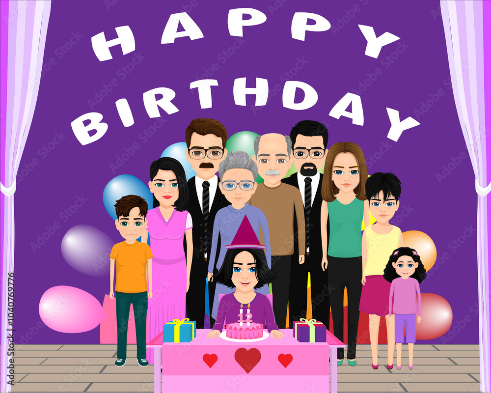 Obraz premium Girl celebrating her birthday with her family