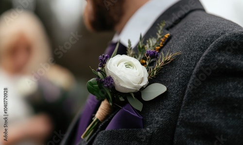 A man in a suit and tie holding a white flower - Concepts